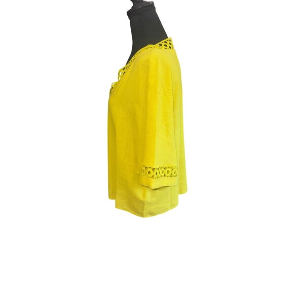 Marc New York Linen Oversized Mustard Yellow Blouse Lace Trim Blouse Artsy Money - Picture 4 of 10